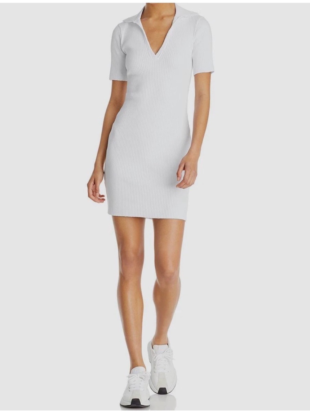 NWOT Cotton Citizen Ibiza Ribbed Polo V-Neck Mini Dress in White Small